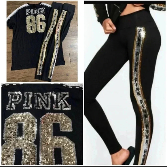 Victoria’s Secret Pink 86  bling Shirt/ Yoga leggings Outfit set M - Picture 1 of 10